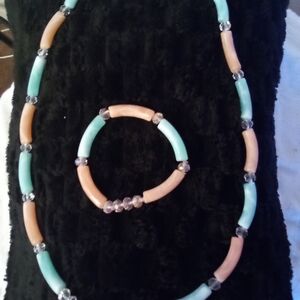 Blue and Pink Beaded Necklace
